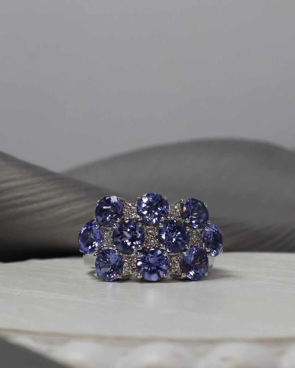 Sonia Bitton 14k White Gold Tanzanite & Natural Diamond Cluster Ring 11.13G /sz6